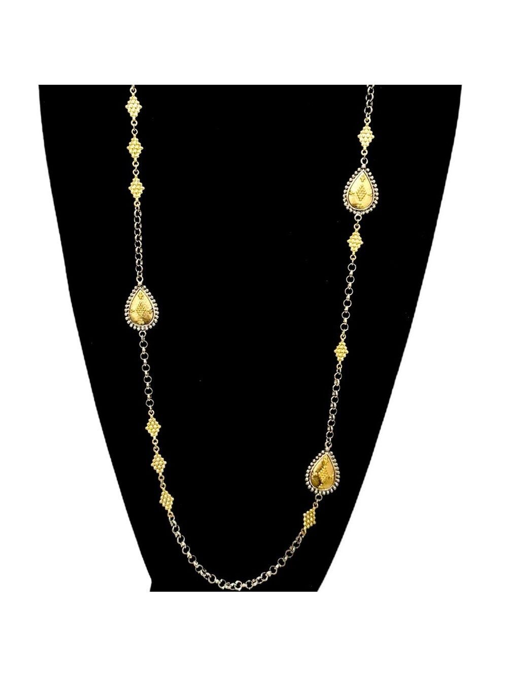 CHICO’s Gold & Silver Reversible Teardrop Paisley Two-Tone Station Necklace NWT